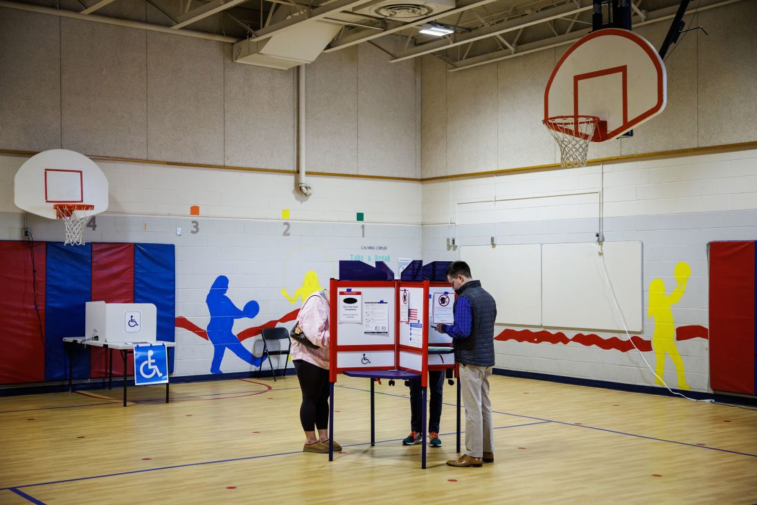 Voters cast their ballots at the Innovation Elementary School polling location in Arlington, Virginia, on Tuesday.