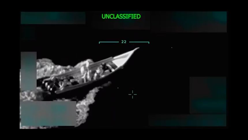 This screengrab of a video posted to Donald Trumpâs Truth Social account on September 2 shows the targeted boat before the first strike.