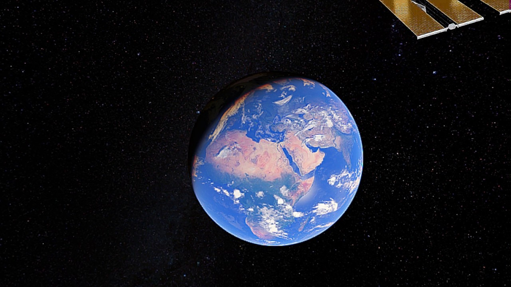Satellite view of planet Earth from deep space representing planetary rotation and core physics.